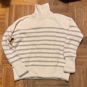 La Ligne Cream and Gray Striped Turtleneck Sweater